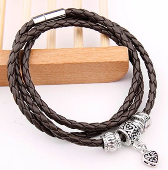 Men’s Leather Bracelet with Charm