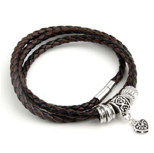 Men’s Leather Bracelet with Charm