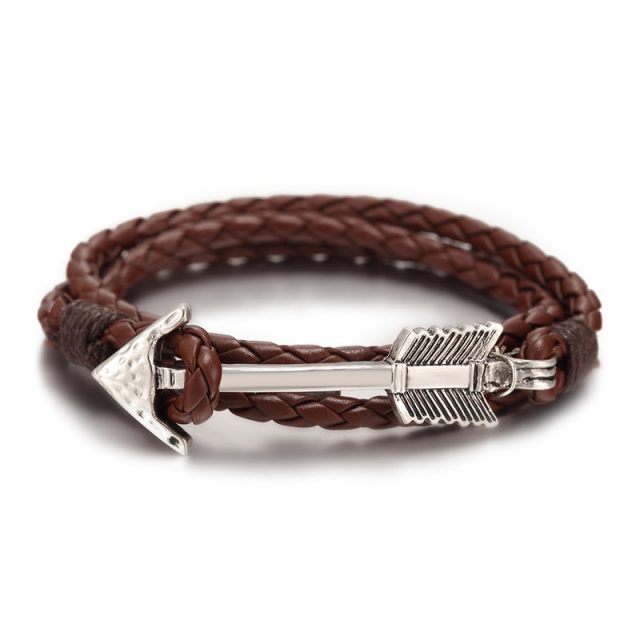 Men’s Stylish Leather Rope Bracelet with Arrow Shaped Decoration