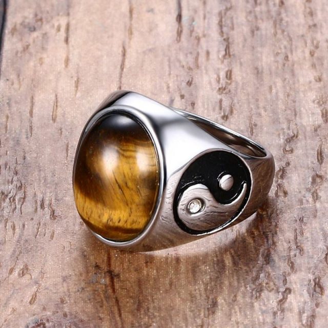 Vintage Men’s Tiger Eye Stone Yin Yang Symbol Ring