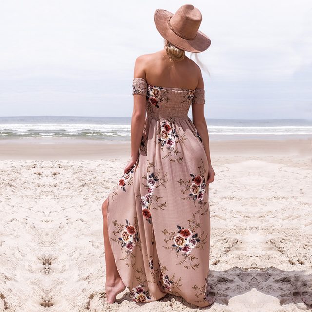 Women’s Boho Off Shoulder Dress With Floral Print