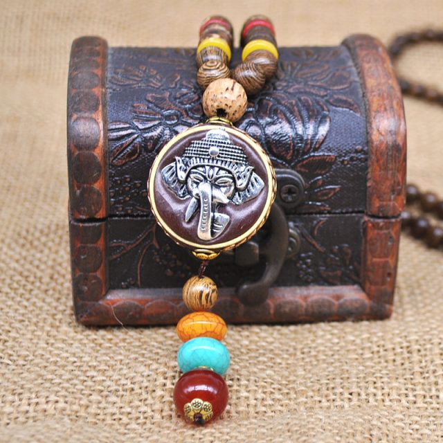 Handmade Buddhist Wood Beads Pendant Necklace