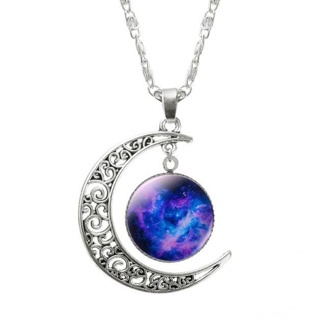 Fashion Necklace with Crescent & Space Pendant