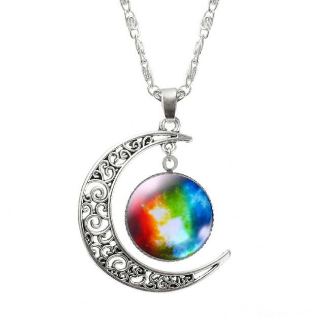 Fashion Necklace with Crescent & Space Pendant