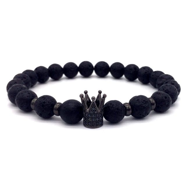 Lava Stone Beads Bracelet with Charm