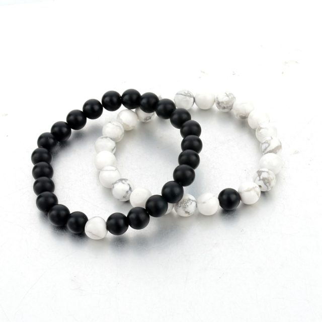 Black & White Stone Beads Bracelets Set for Lovers