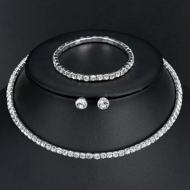 Silver Color Circle Design Crystal Bridal Jewelry Set