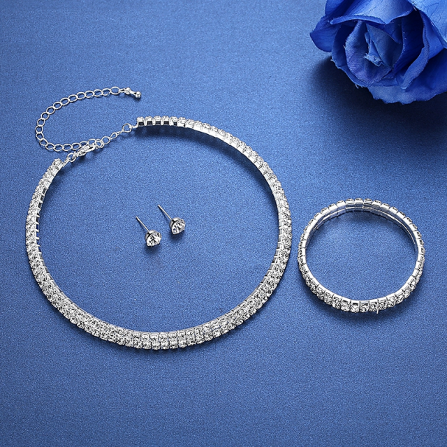 Silver Color Circle Design Crystal Bridal Jewelry Set