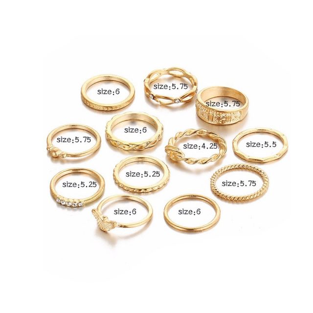 12 Pieces of Charm Finger Ring Set for Women