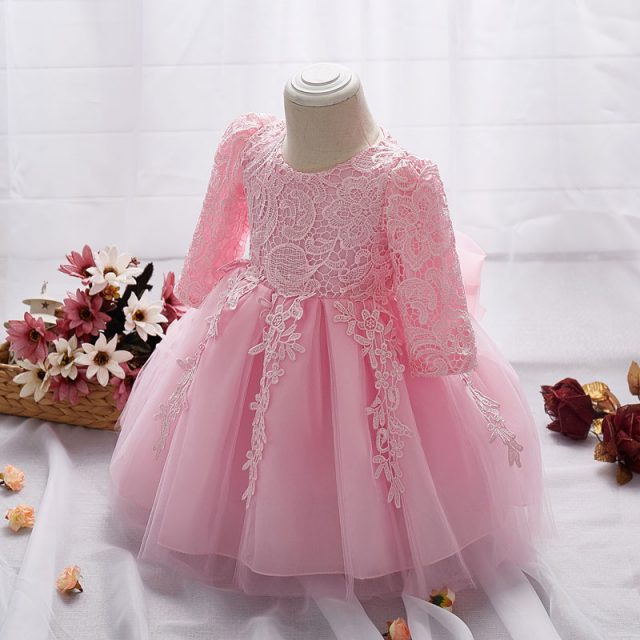 Fancy Long-Sleeved Cotton Baby Girl’s Ball Gown